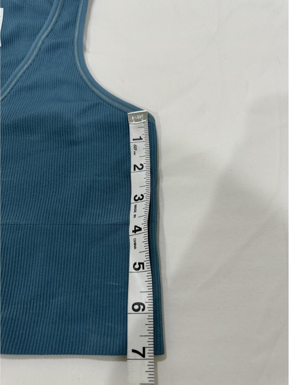 Athleta Aurora Seamless Ribbed Crop Top Tank V-Neck Teal Blue Small - Picture 6 of 6